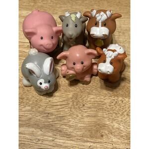 LOT OF 6 FISHER PRICE LITTLE PEOPLE FARM ANIMALS Pig Brown Cow Goat Rabbit